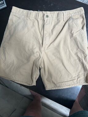 Carhartt Men's Khaki Cargo work shorts.